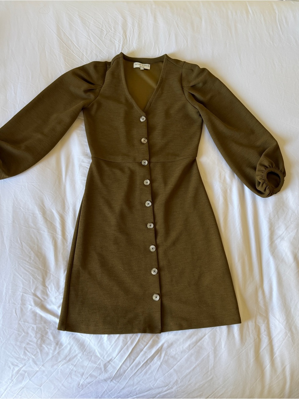 Madewell Olive Button-Down V-Neck Long-Sleeve Dress